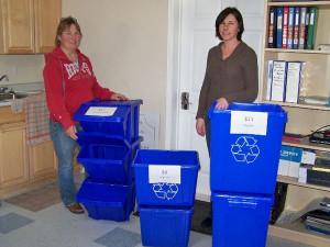 (L-R) Anne Auriat and Diana Chomiak display bins available at the Edson and District Recycling Depot.